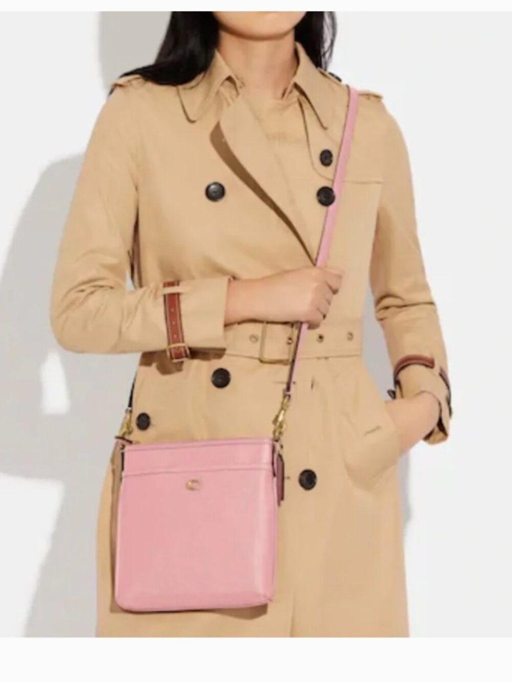 Coach Kitt Leather Messenger Crossbody Bag Purse in Bubblegum Pink and Gold